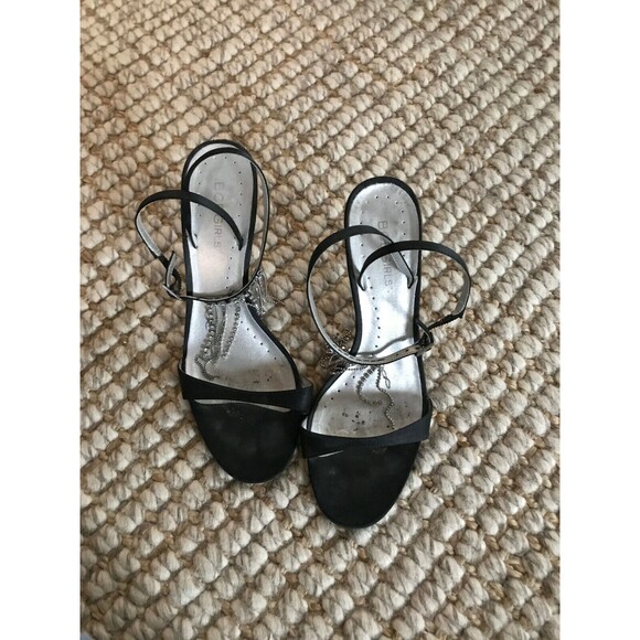 BCBGirls y2k babydoll strappy heeled sandals black silver 8B dance formal prom - Picture 2 of 8